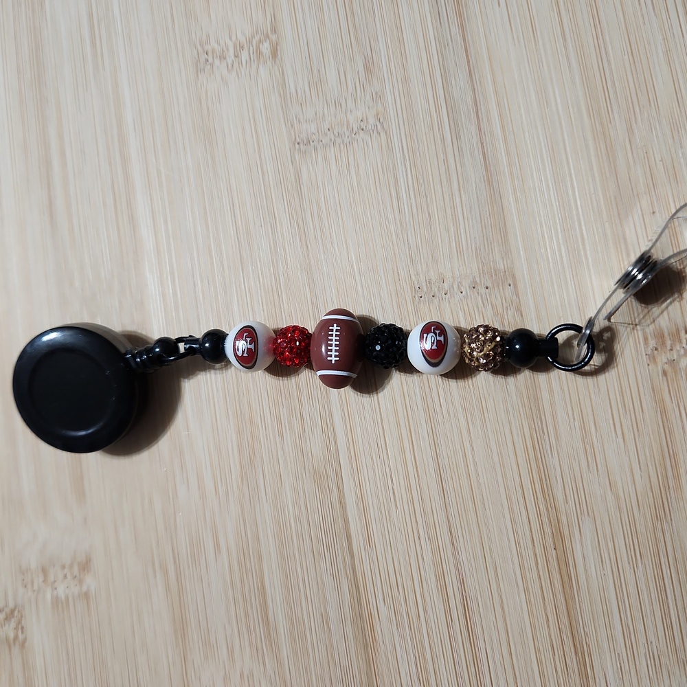 Football Beaded Badge Reel